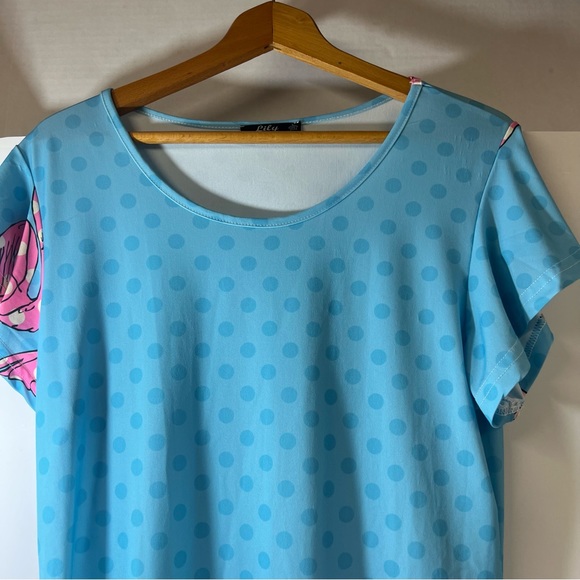 Lily by Firmiana Flamingo Polka Dot Top SZ L Short Sleeve - Picture 5 of 9